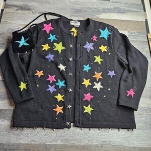 Jack B Quick Vintage Shooting Star Cardigan Sweater Coin Purse Size 1X Black